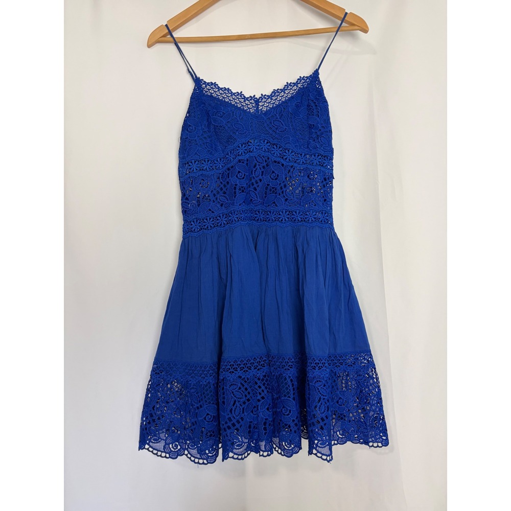 Venus Royal Blue Crochet Lace Mini Dress Boho Cotton Size 4 Festival Going Out
